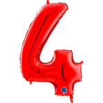 Balon foliowy z helem Cyfra 4 - 26 cali - czerwony